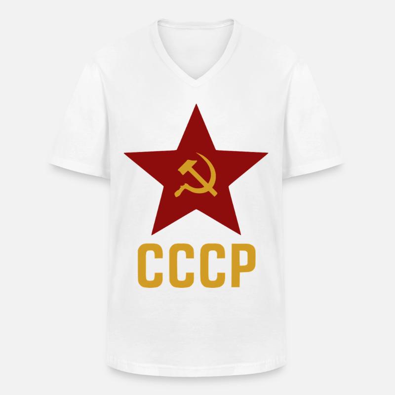 Simbolo CCCP della stella rossa - Design con falce e martello - Maglietta da uomo classica con scollo a V - bianco