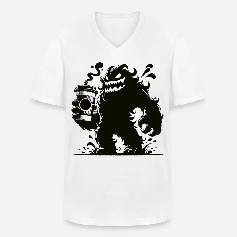 Lustiges Kaffeemonster Comic Design - Männer-T-Shirt mit V-Ausschnitt - Weiß