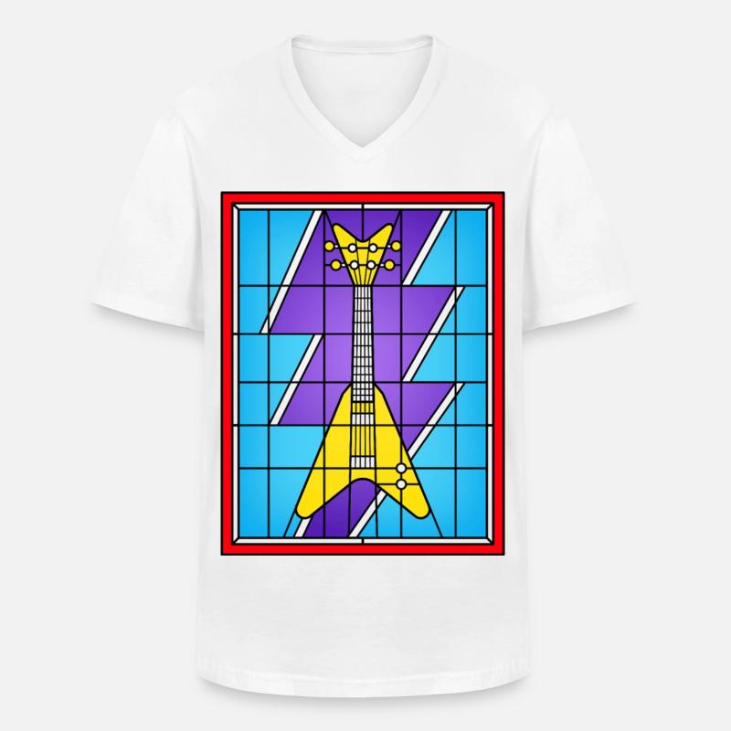 Buntglasgelbe E-Gitarre - Männer-T-Shirt mit V-Ausschnitt - Weiß