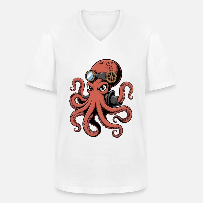 Oktopus Im Steampunk Stil Mit Monokel - Männer-T-Shirt mit V-Ausschnitt - Weiß