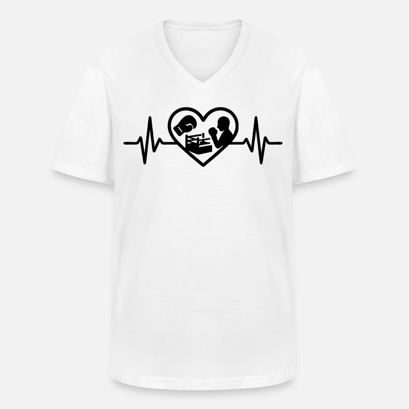 Boxen Herz Handschuh Ring Silhouette - Männer-T-Shirt mit V-Ausschnitt - Weiß