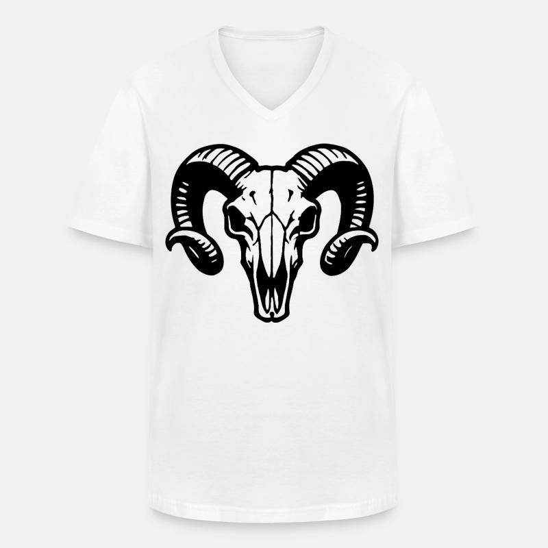 Widderkopf Schädel mit Hörnern - Rammbock - Männer-T-Shirt mit V-Ausschnitt - Weiß
