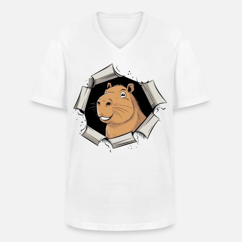Capybara Comic – friedlicher Durchbruch - Männer-T-Shirt mit V-Ausschnitt - Weiß