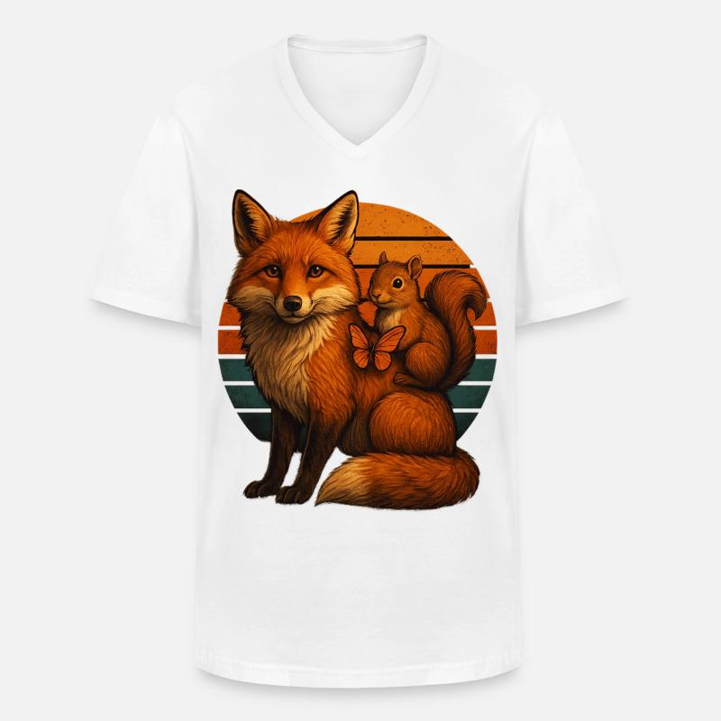 Fuchs Eichhörnchen Retro Tierfreunde - Männer-T-Shirt mit V-Ausschnitt - Weiß