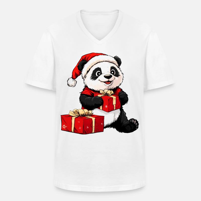 Panda Weihnachtsmann - Männer-T-Shirt mit V-Ausschnitt - Weiß