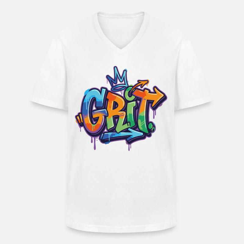 Grit Graffiti Motivation - Männer-T-Shirt mit V-Ausschnitt - Weiß