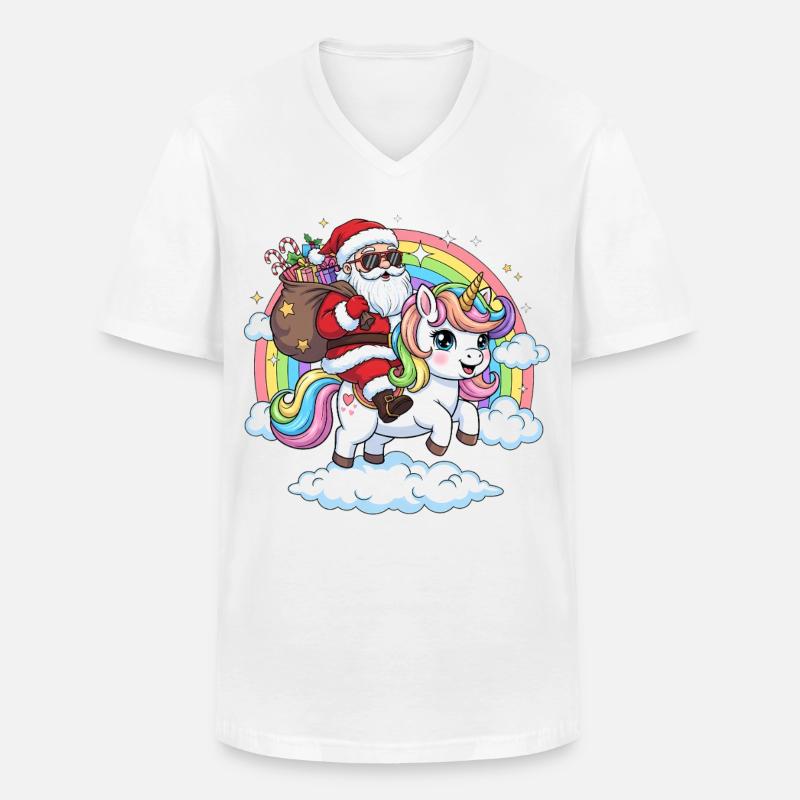 Weihnachtsmann Einhorn  - Männer-T-Shirt mit V-Ausschnitt - Weiß