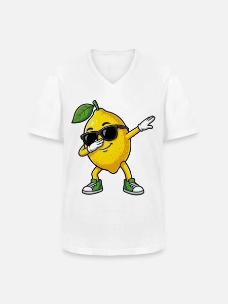 Funny Lemon in Dab Pose Cartoon - Men's V-Neck T-Shirt - white