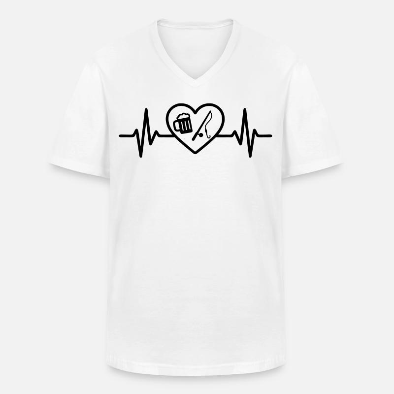 Herz Angeln Bier - Männer-T-Shirt mit V-Ausschnitt - Weiß