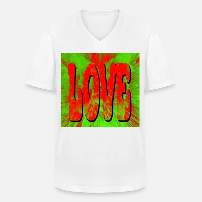 Liebe im Retro Tie Dye Stil - Männer-T-Shirt mit V-Ausschnitt - Weiß