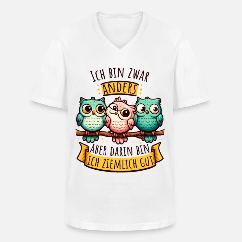 Anderssein Spruch mit bunten Eulen - Männer-T-Shirt mit V-Ausschnitt - Weiß