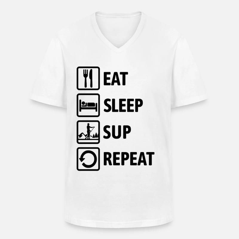 Eat Sleep SUP Repeat - Standup paddeln - Männer-T-Shirt mit V-Ausschnitt - Weiß