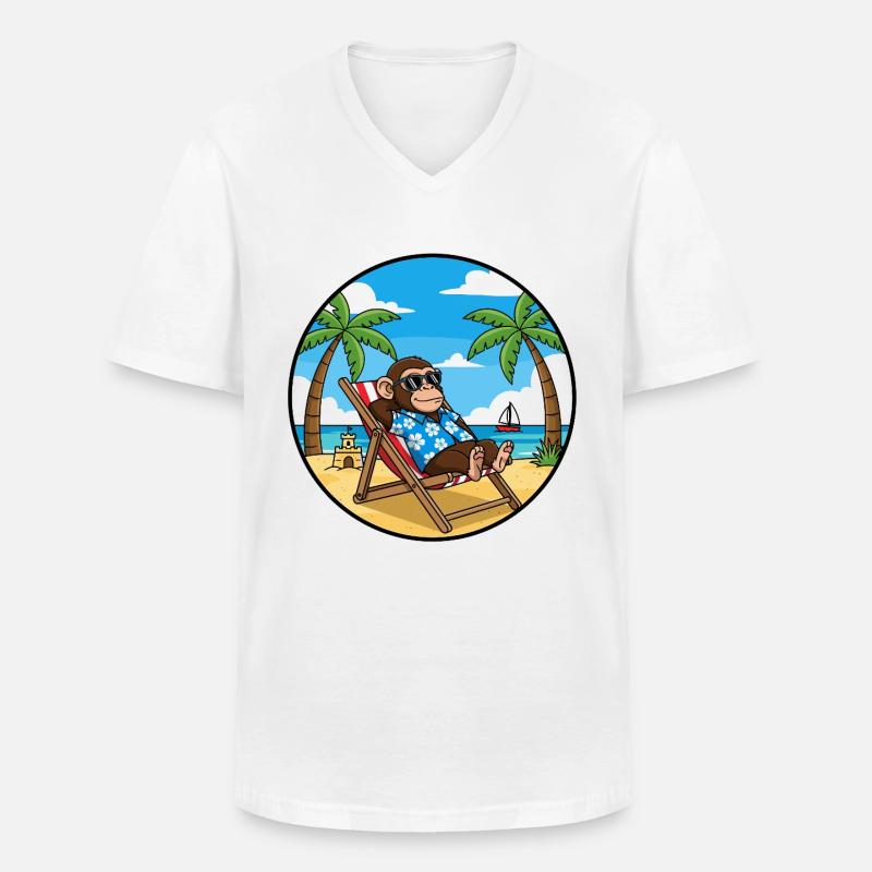 Coole Monkey Beach Vacation Summer Vibes - Männer-T-Shirt mit V-Ausschnitt - Weiß