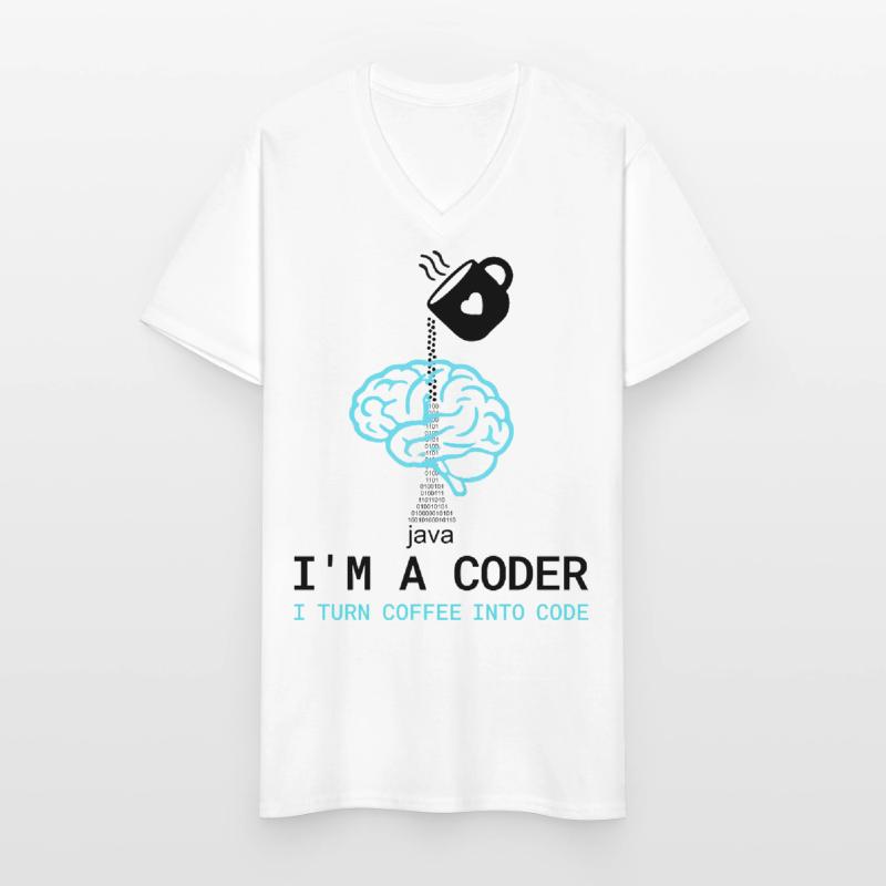 Coder T-Shirt: Coffee into Code – Nerdy Programmie Men's V-Neck T-Shirt
