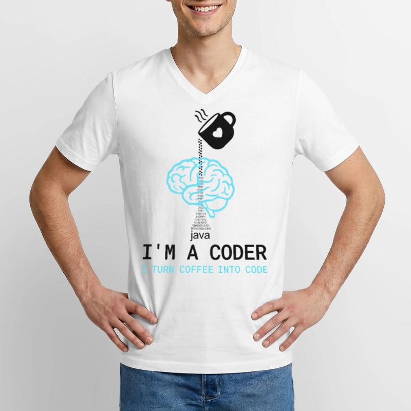 Coder T-Shirt: Coffee into Code – Nerdy Programmie Men's V-Neck T-Shirt