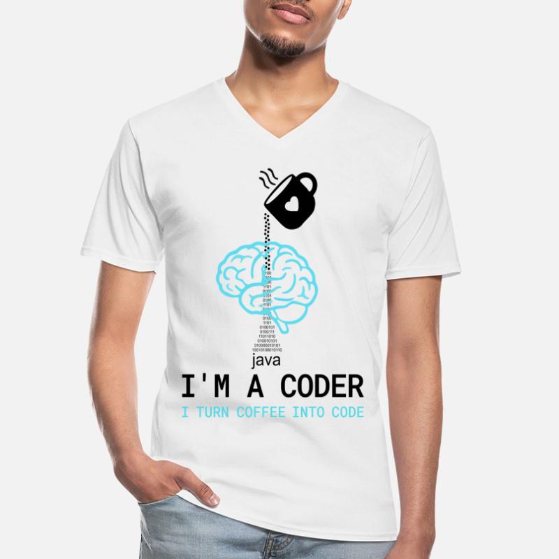 T-shirt Coder : Du café dans le code – Nerdy Programmie T-shirt col V Homme