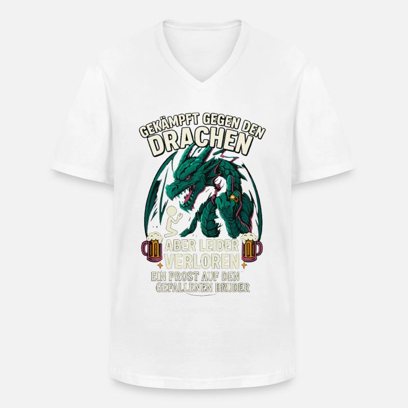 Drachenkampf Bruder, JGA Bierfreunde Spaß - Männer-T-Shirt mit V-Ausschnitt - Weiß