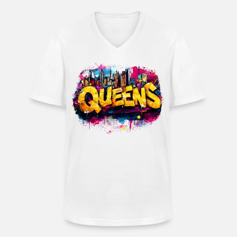 Queens Graffiti Skyline Farbexplosion - Männer-T-Shirt mit V-Ausschnitt - Weiß