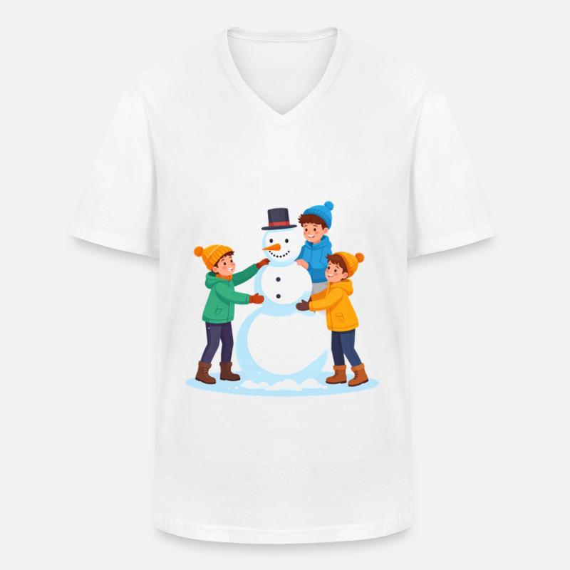 Fröhliche Kinder bauen einen Schneemann - Männer-T-Shirt mit V-Ausschnitt - Weiß
