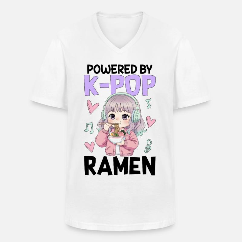 Powered By K-Pop Ramen - Männer-T-Shirt mit V-Ausschnitt - Weiß