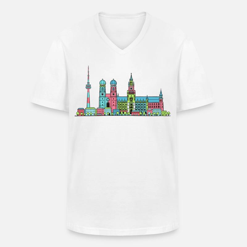 Münchner Stadtskyline Marienplatz Moderne Linienkunst - Männer-T-Shirt mit V-Ausschnitt - Weiß