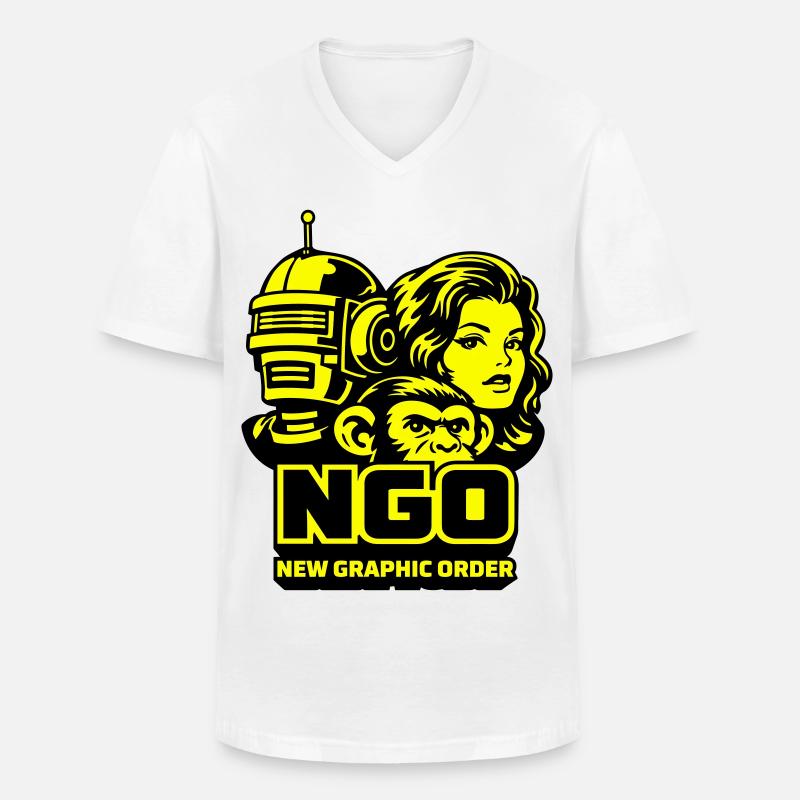NGO Neon Pop Retro Portraits - Männer-T-Shirt mit V-Ausschnitt - Weiß