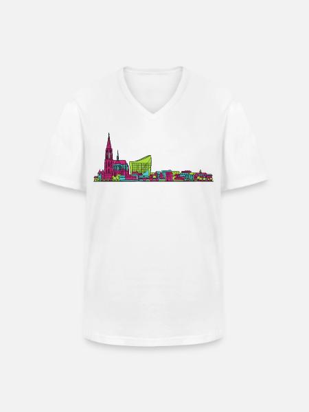 Straßburger Skyline Kathedrale Linienkunst - Männer-T-Shirt mit V-Ausschnitt - Weiß