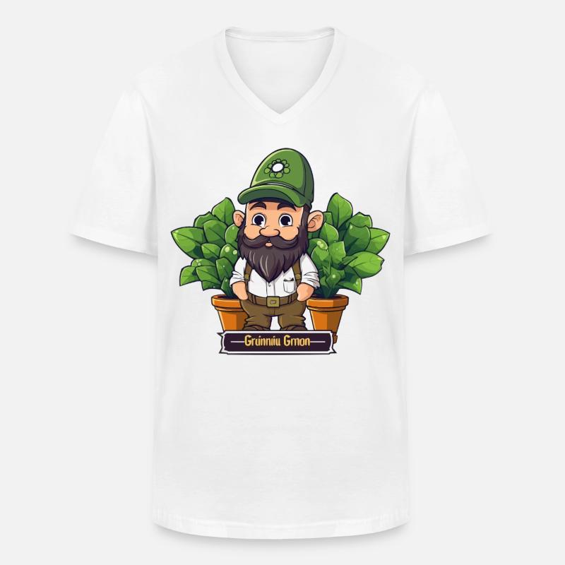 Bande dessinée Gnome Jardinier Vert - T-shirt col V Homme - blanc