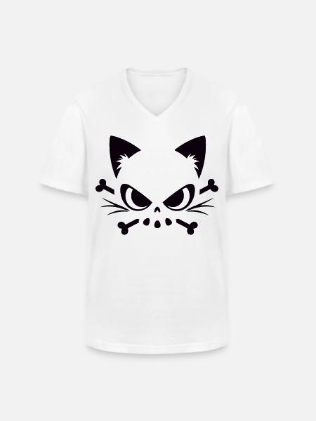Cats Skull | Minimal Skull & Bones motif - Men's V-Neck T-Shirt - white