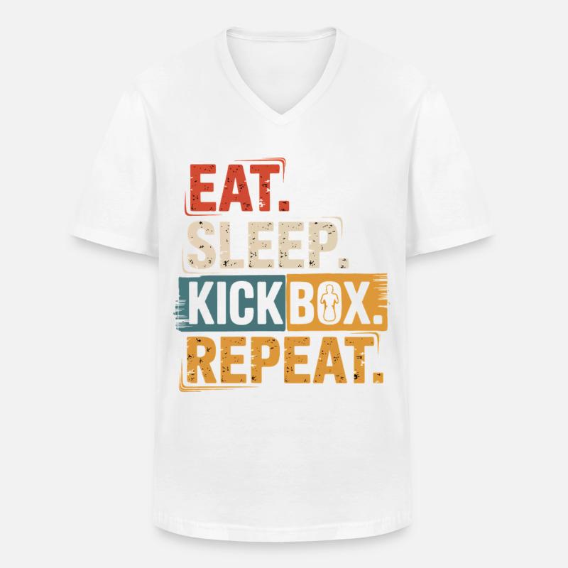 Eat Sleep Kickbox Repeat - Männer-T-Shirt mit V-Ausschnitt - Weiß