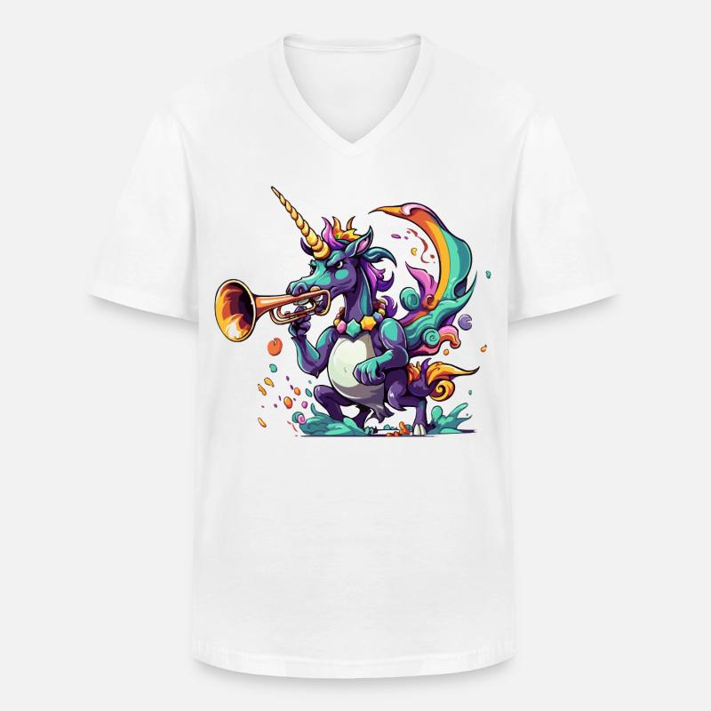 Farbexplosion Einhorn-Trompeter - Männer-T-Shirt mit V-Ausschnitt - Weiß