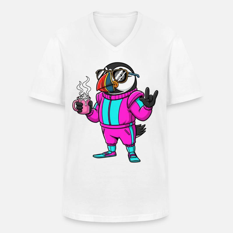 Stylischer Vogel im Ski-Overall mit Kaffee - Männer-T-Shirt mit V-Ausschnitt - Weiß