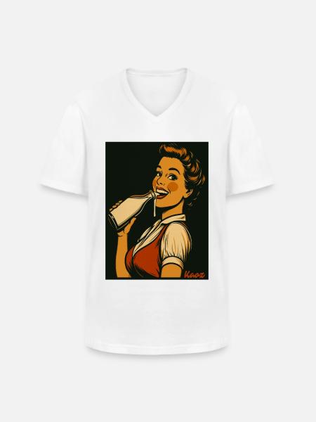 Retro Dame mit Milch Getränk - Männer-T-Shirt mit V-Ausschnitt - Weiß