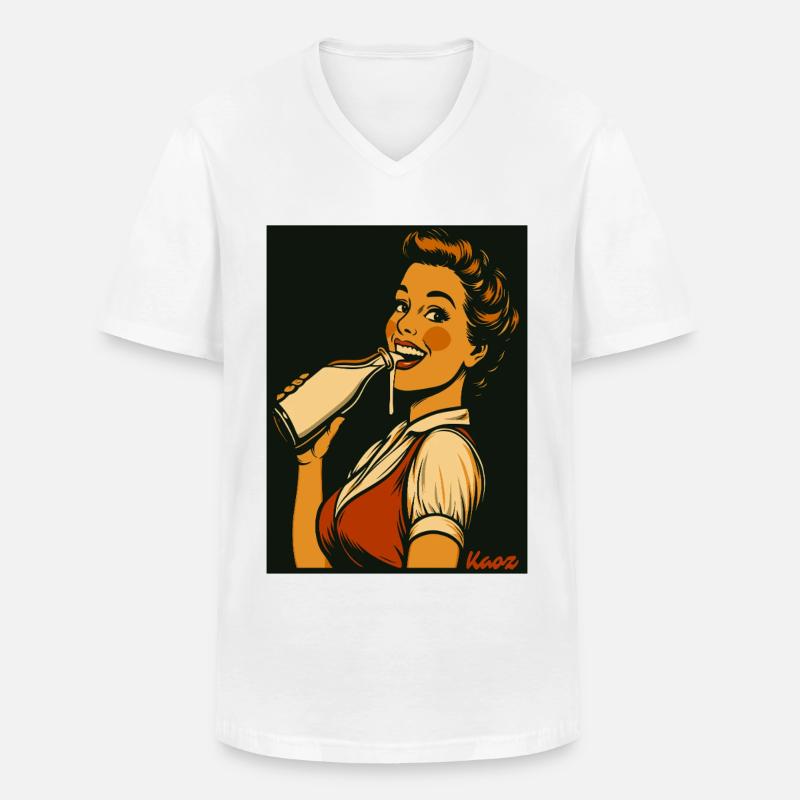 Retro Dame mit Milch Getränk - Männer-T-Shirt mit V-Ausschnitt - Weiß