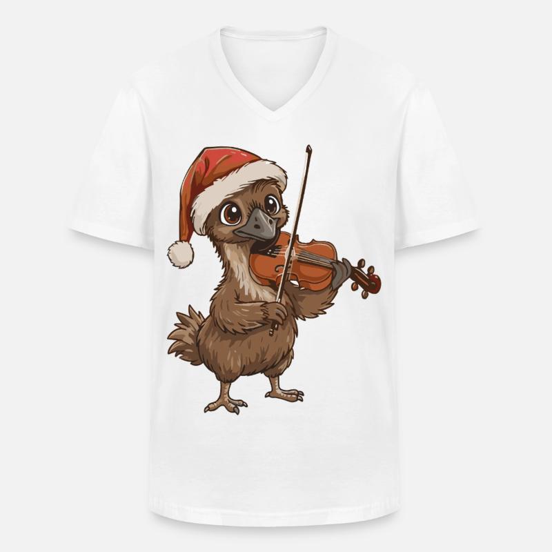 Weihnachts-Emu-Vogel spielt Geigenkunst - Männer-T-Shirt mit V-Ausschnitt - Weiß
