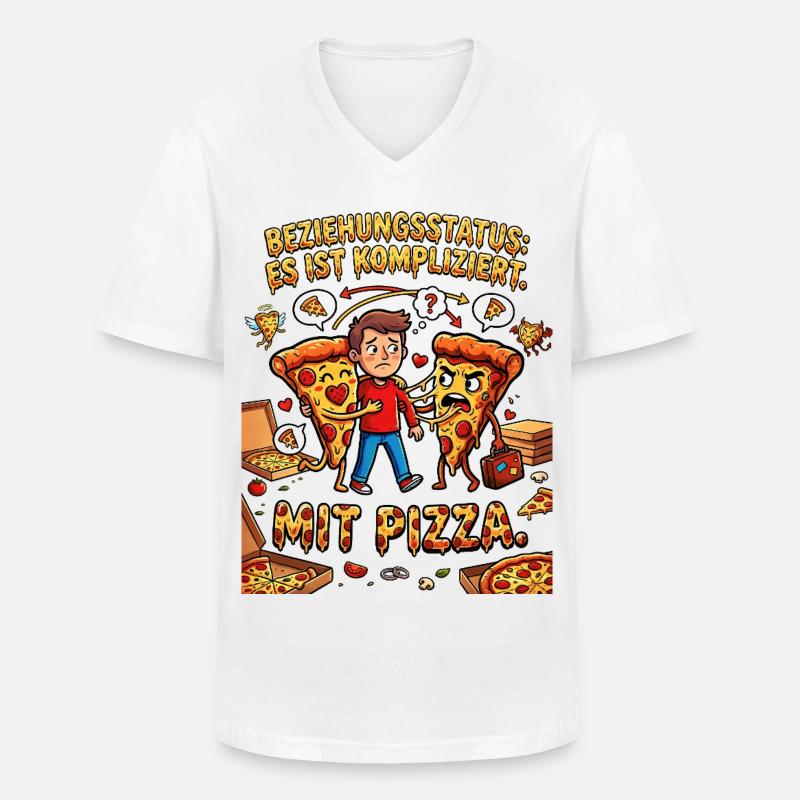 Beziehungsstatus Es ist kompliziert mit Pizza - Männer-T-Shirt mit V-Ausschnitt - Weiß