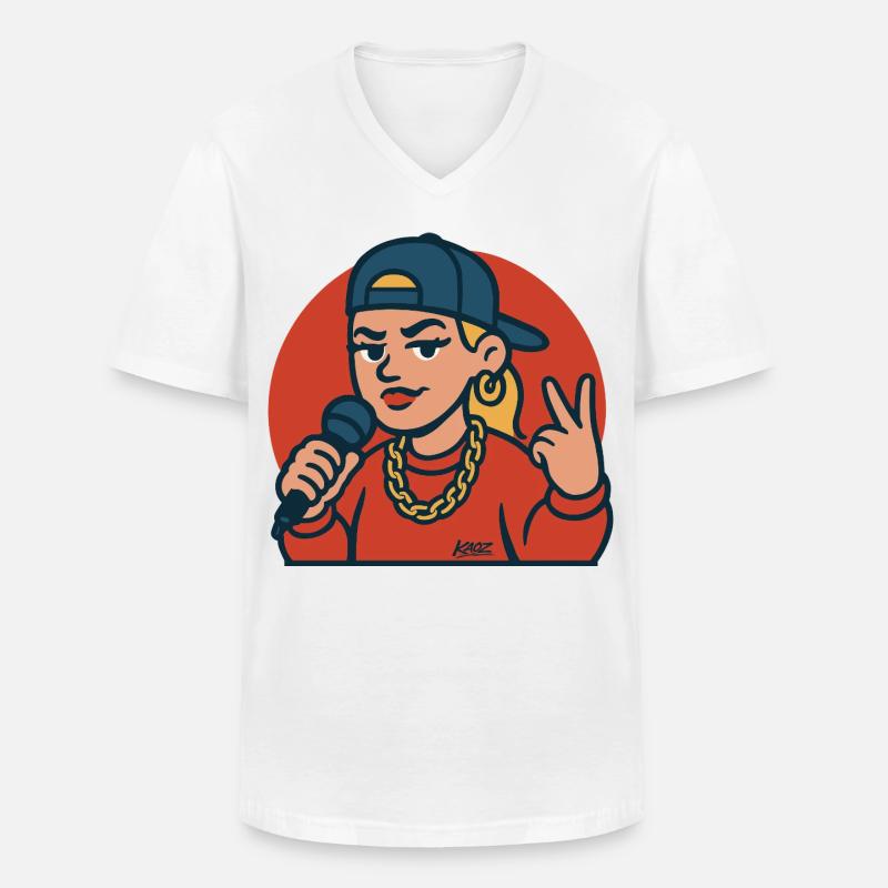 Rap-Diva mit Mikrofon - Männer-T-Shirt mit V-Ausschnitt - Weiß