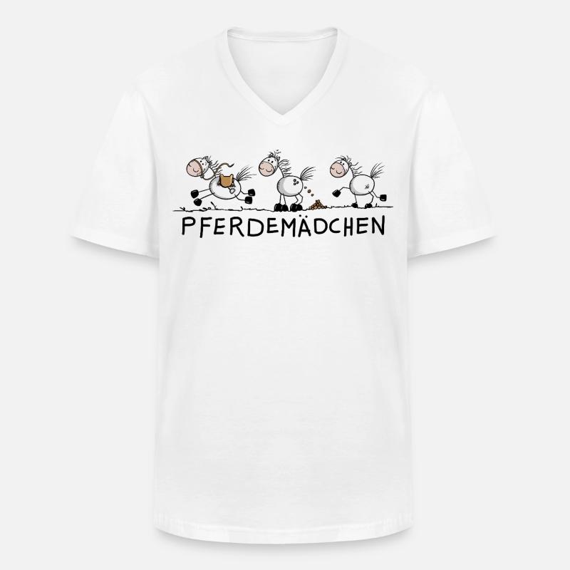 Pferdemädchen Pferde Strichmännchen Zeichnung - Maglietta da uomo classica con scollo a V - bianco
