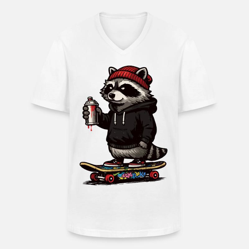 Waschbär Skate Graffiti - Männer-T-Shirt mit V-Ausschnitt - Weiß