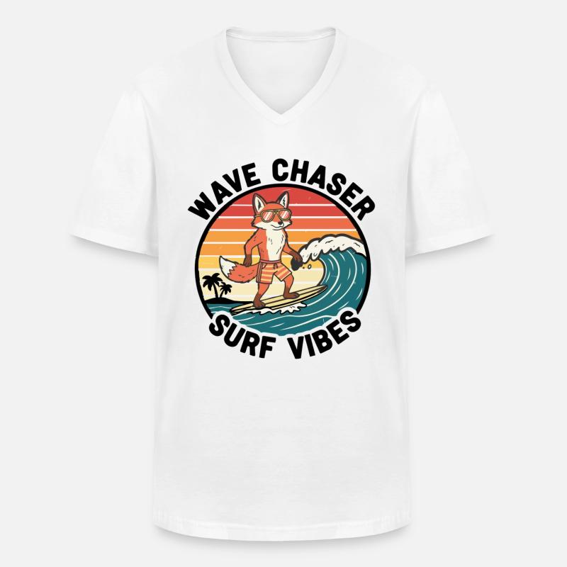 Fox Surfer Wave Chaser Surf-Vibes - Männer-T-Shirt mit V-Ausschnitt - Weiß