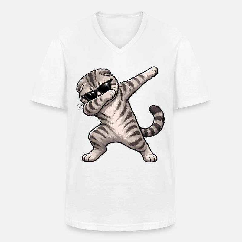 Dabbing Scottish Fold - Männer-T-Shirt mit V-Ausschnitt - Weiß