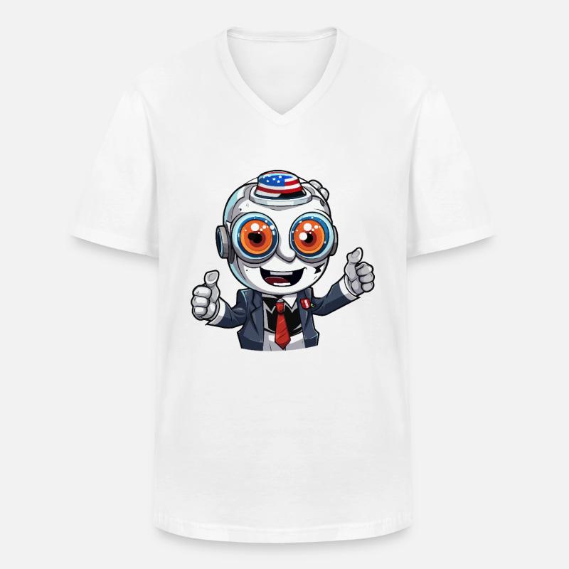 Robot-Maskottchen mit Flaggenhut - Männer-T-Shirt mit V-Ausschnitt - Weiß