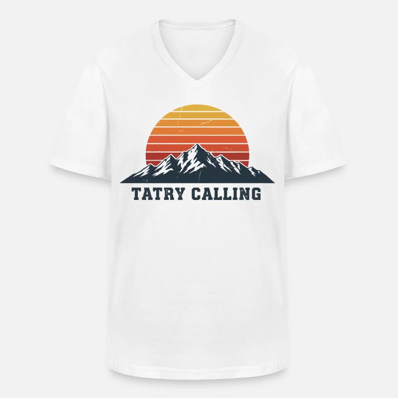 Tatry Calling Retro Mountain Sunset Design - Maglietta da uomo classica con scollo a V - bianco