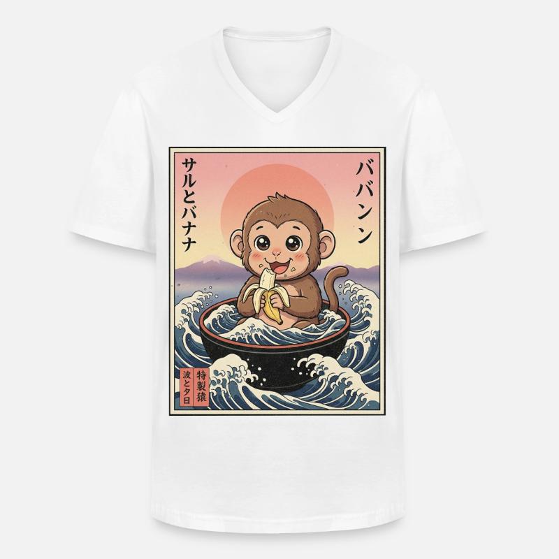 Süßes Äffchen Kawaii - Männer-T-Shirt mit V-Ausschnitt - Weiß