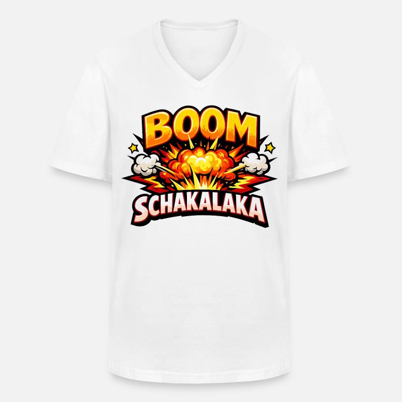 Boom Schakalaka Comic Spruch mit Explosion - Männer-T-Shirt mit V-Ausschnitt - Weiß