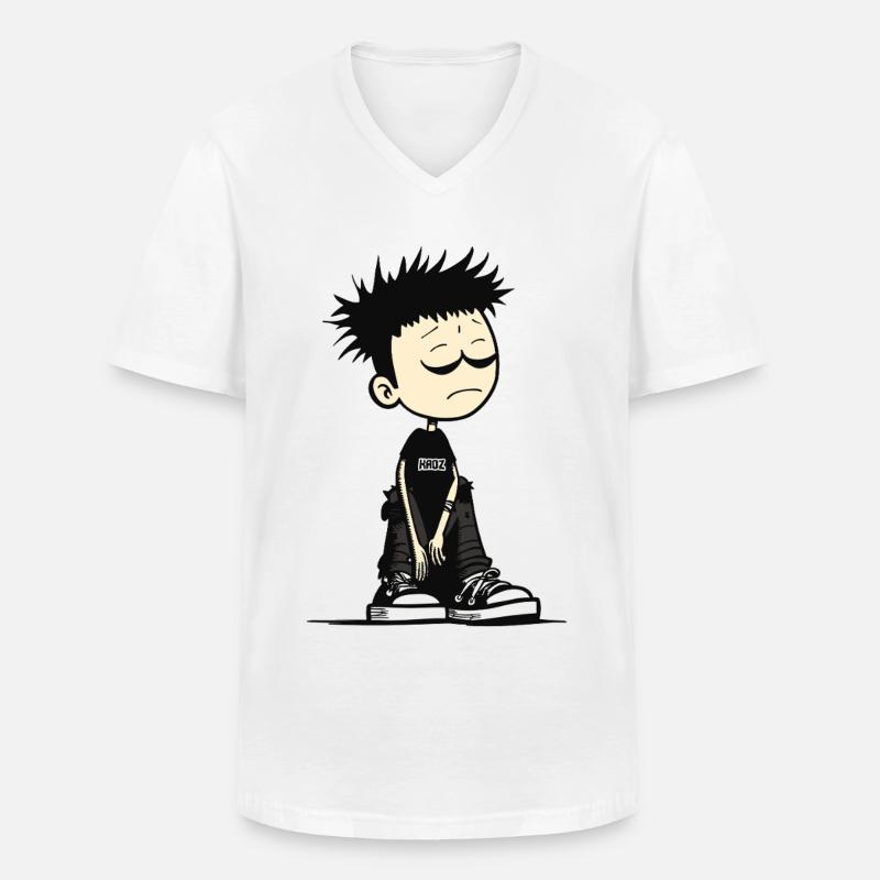 Verschlafenes Emo-Kinder-Cartoon-Tee - Männer-T-Shirt mit V-Ausschnitt - Weiß