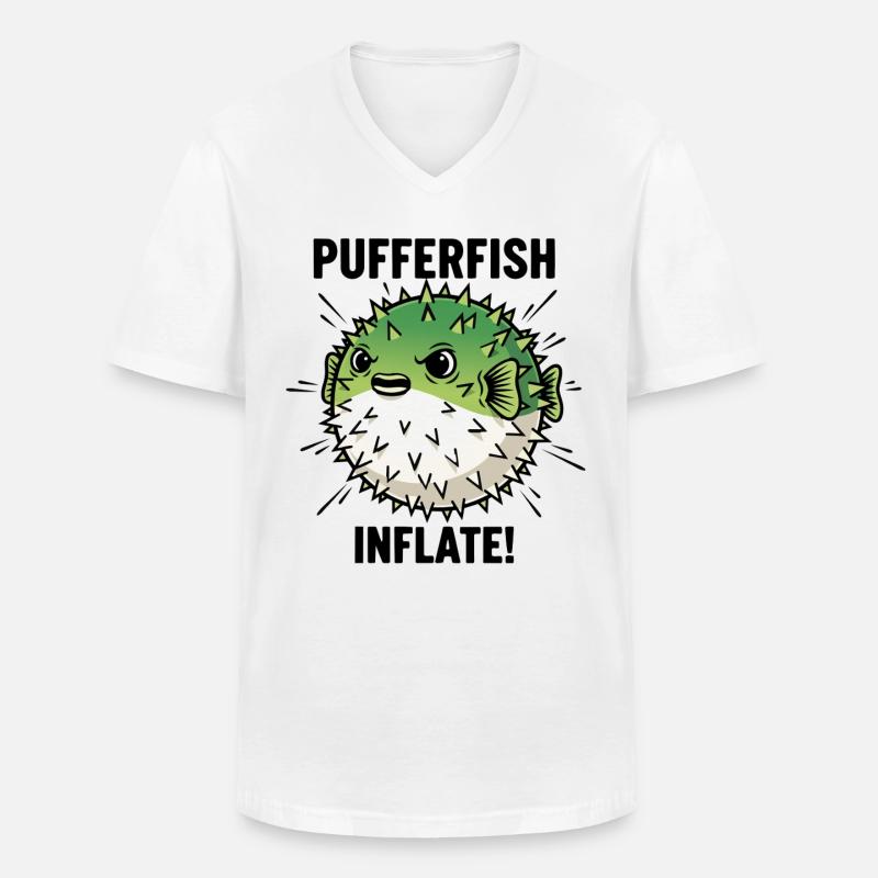 Globe Fish Danger Inflation Schwarzer Kugelfisch - Männer-T-Shirt mit V-Ausschnitt - Weiß