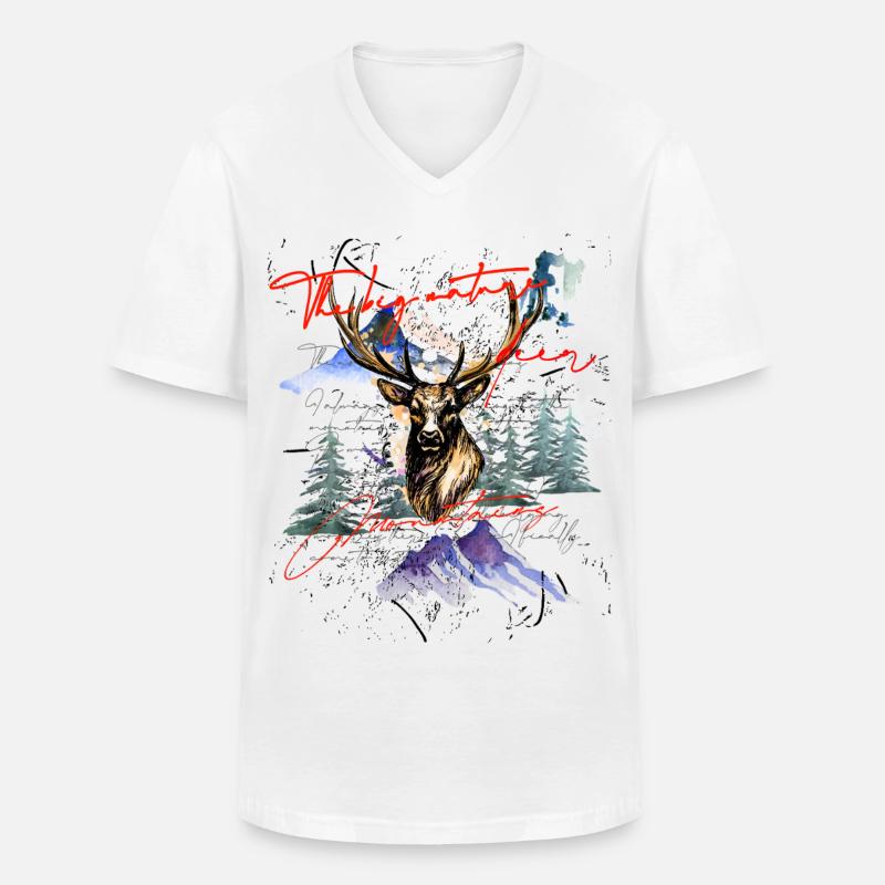 Hirsch Geweih Berge - Männer-T-Shirt mit V-Ausschnitt - Weiß