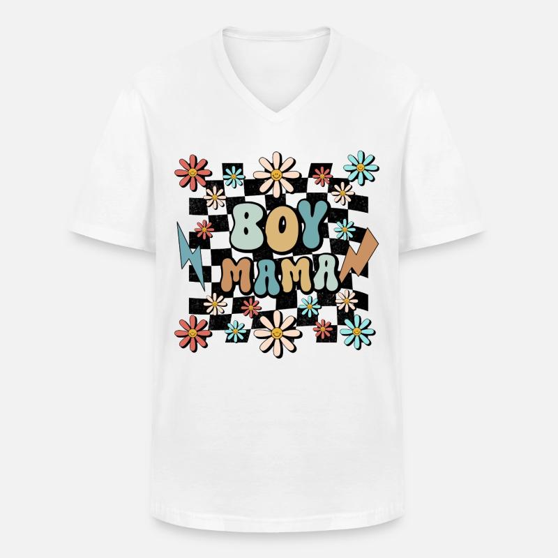 Boy Mama Blumen Muster Mutter Schwangerschaft - Männer-T-Shirt mit V-Ausschnitt - Weiß
