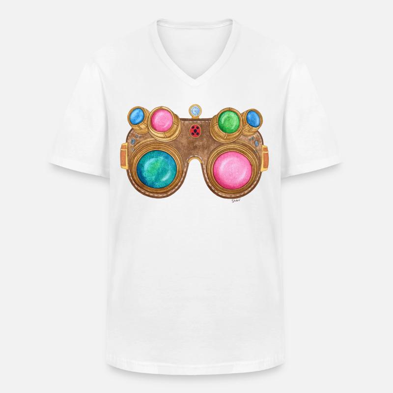 Regenbogen-Steampunk-Brille - Männer-T-Shirt mit V-Ausschnitt - Weiß